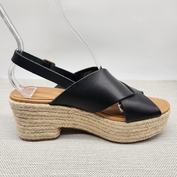 Soludos Amalfi Size 9 Black Leather Platform Sandals Heel Slingback Boho Sisal - Picture 5 of 16